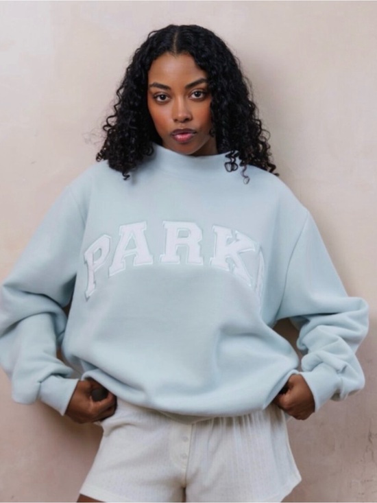 Parke Sweaters - Bridal Varsity Mockneck - Pale Blue + White